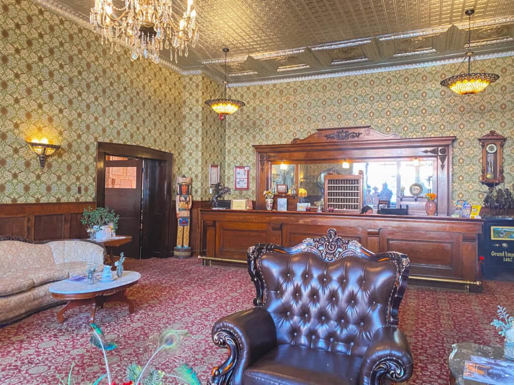 Victorian lobby of the Grand Imperial Hotel in Silverton, Colorado