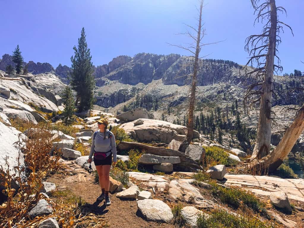 Hiker at Pear Lakes on the Lakes Trail in Sequoia National park