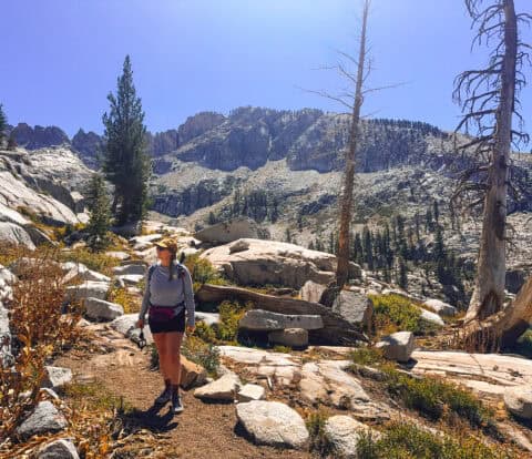 Hiker at Pear Lakes on the Lakes Trail in Sequoia National park
