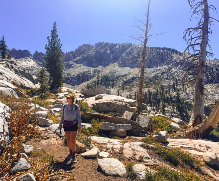 Hiker at Pear Lakes on the Lakes Trail in Sequoia National park